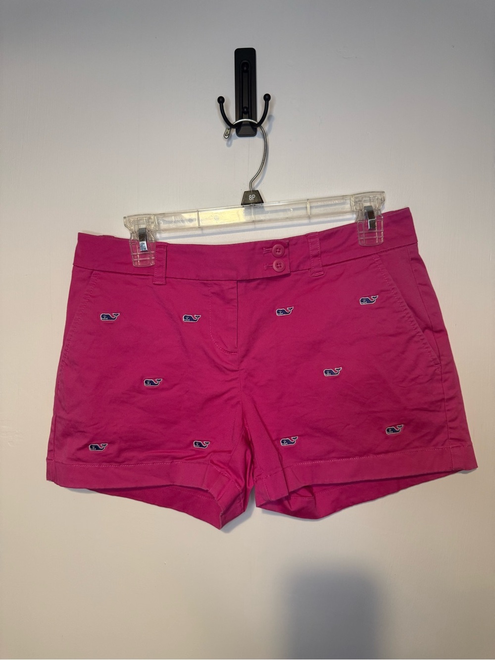 Vineyard Vines Pink Chino Shorts Blue Embroidered Whale Cotton Everyday Size 4